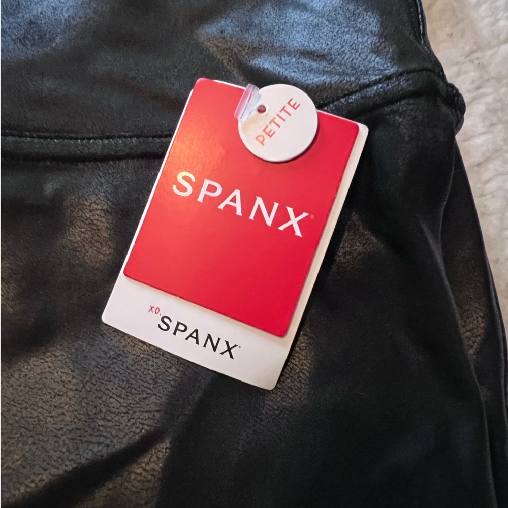 SPANX Black Faux-Leather Leggings with Branded Tag - Picture 2 of 4
